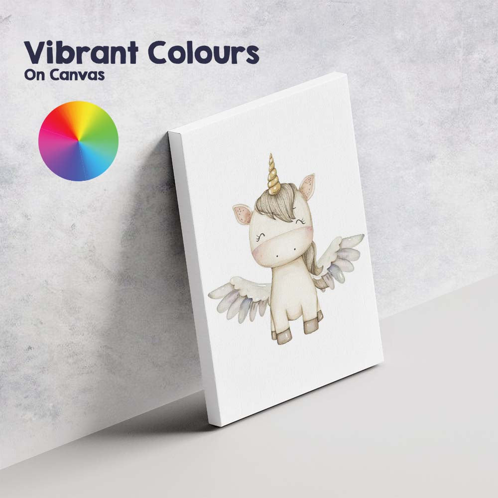 Cute Winged Unicorn Watercolour Fantasy Nursery Animal Canvas Wall Art Print Decor Picture Ready to Hang