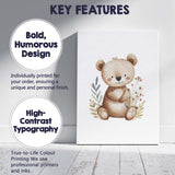 Cute Teddy Bear With Wildflowers Watercolour Nursery Animal Illustration Canvas Wall Art Print Decor Picture Ready to Hang