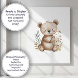 Cute Teddy Bear With Wildflowers Watercolour Nursery Animal Illustration Canvas Wall Art Print Decor Picture Ready to Hang