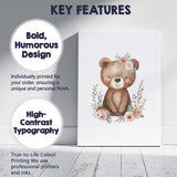 Cute Floral Woodland Bear Watercolour Nursery Animal Canvas Wall Art Print Decor Picture Ready to Hang