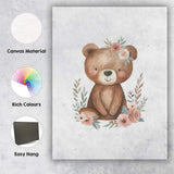 Cute Floral Woodland Bear Watercolour Nursery Animal Canvas Wall Art Print Decor Picture Ready to Hang