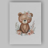 Cute Floral Woodland Bear Watercolour Nursery Animal Canvas Wall Art Print Decor Picture Ready to Hang