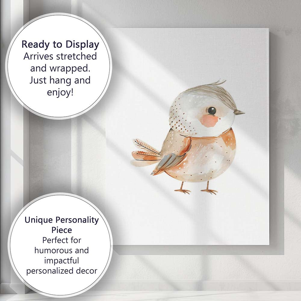 Cute Blushing Robin Bird Watercolour Woodland Nursery Illustration Canvas Wall Art Print Decor Picture Ready to Hang