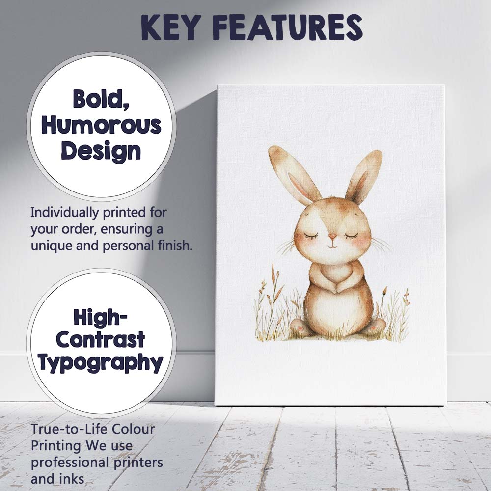 Cute Sleeping Bunny Rabbit Watercolour Woodland Nursery Animal Canvas Wall Art Print Decor Picture Ready to Hang
