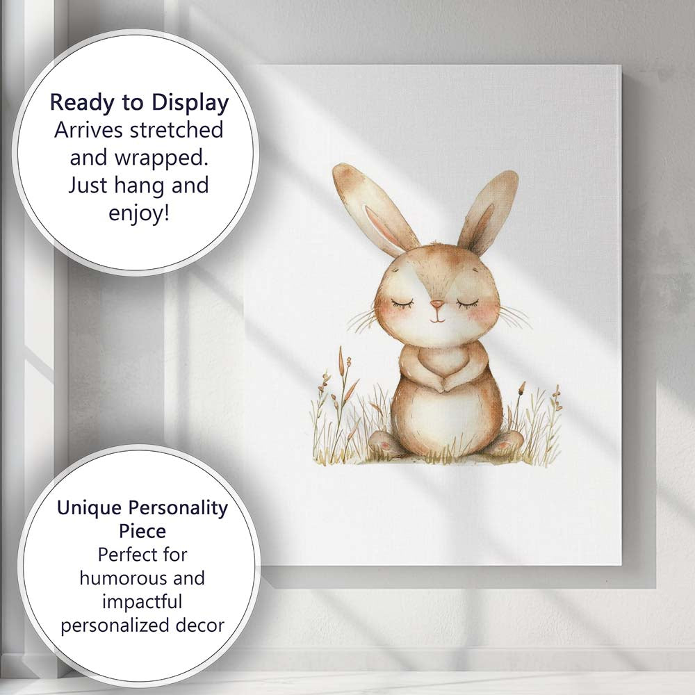 Cute Sleeping Bunny Rabbit Watercolour Woodland Nursery Animal Canvas Wall Art Print Decor Picture Ready to Hang