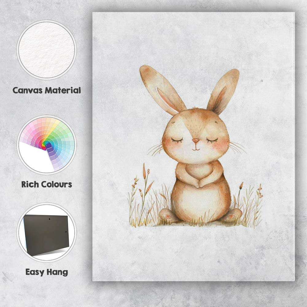 Cute Sleeping Bunny Rabbit Watercolour Woodland Nursery Animal Canvas Wall Art Print Decor Picture Ready to Hang