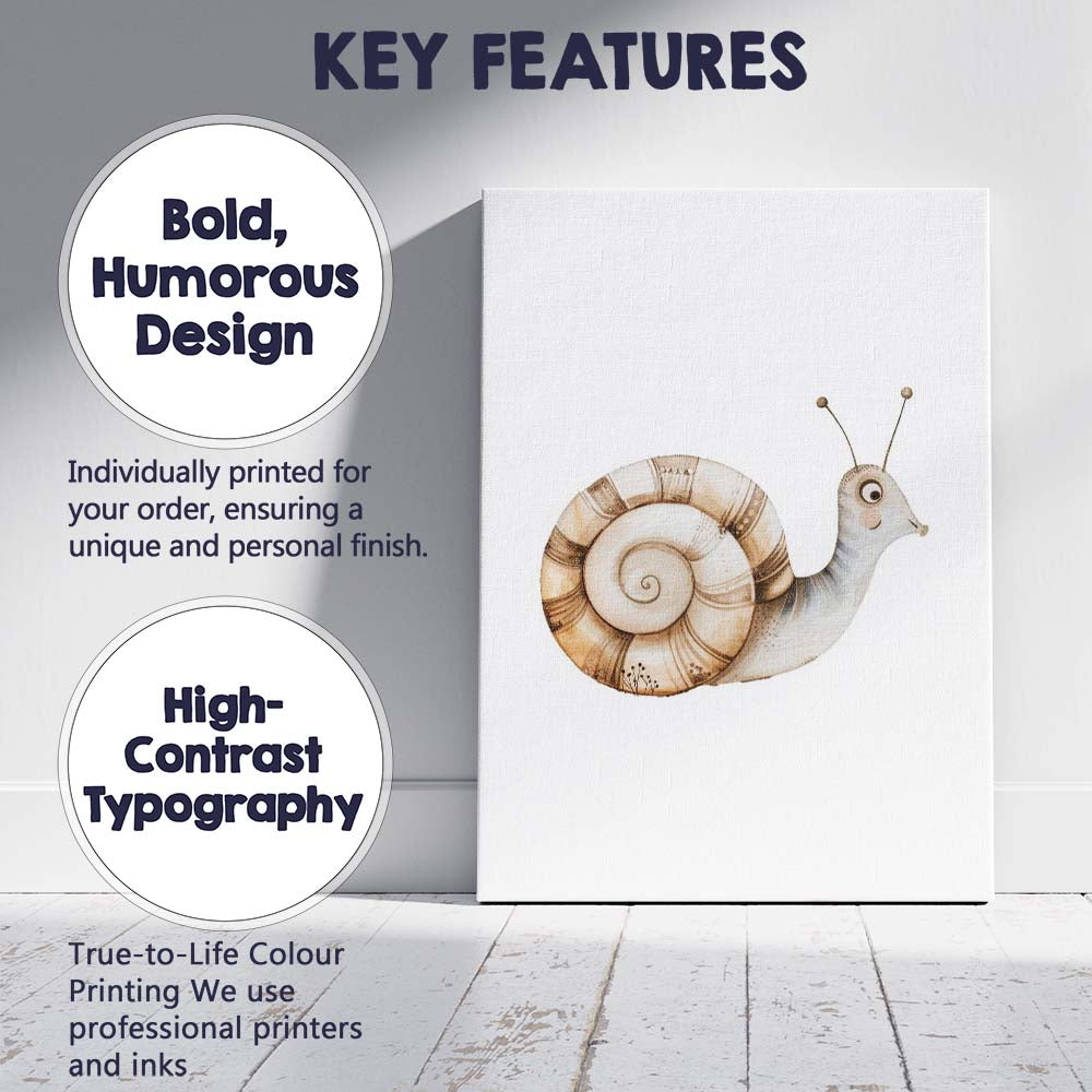 Cute Spiral Shell Snail Watercolour Woodland Animal Illustration Canvas Wall Art Print Decor Picture Ready to Hang