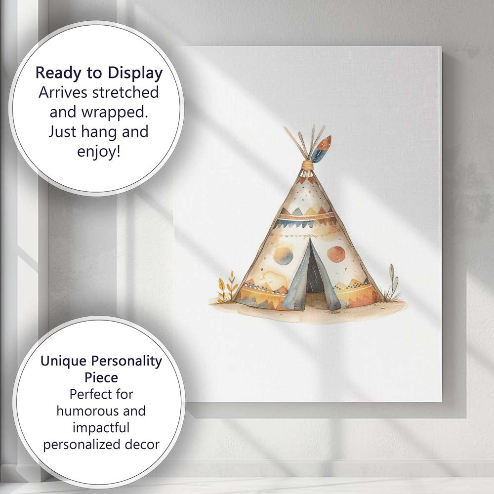Boho Tribal Teepee Tent Watercolour Nursery Adventure Canvas Wall Art Print Decor Picture Ready to Hang