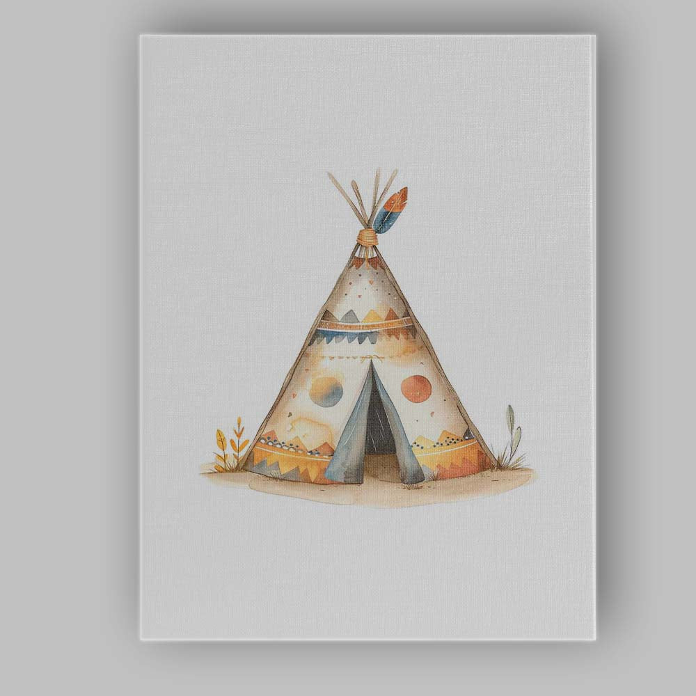 Boho Tribal Teepee Tent Watercolour Nursery Adventure Canvas Wall Art Print Decor Picture Ready to Hang
