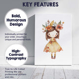 Cute Autumn Floral Little Girl Watercolour Nursery Illustration Canvas Wall Art Print Decor Picture Ready to Hang