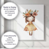 Cute Autumn Floral Little Girl Watercolour Nursery Illustration Canvas Wall Art Print Decor Picture Ready to Hang