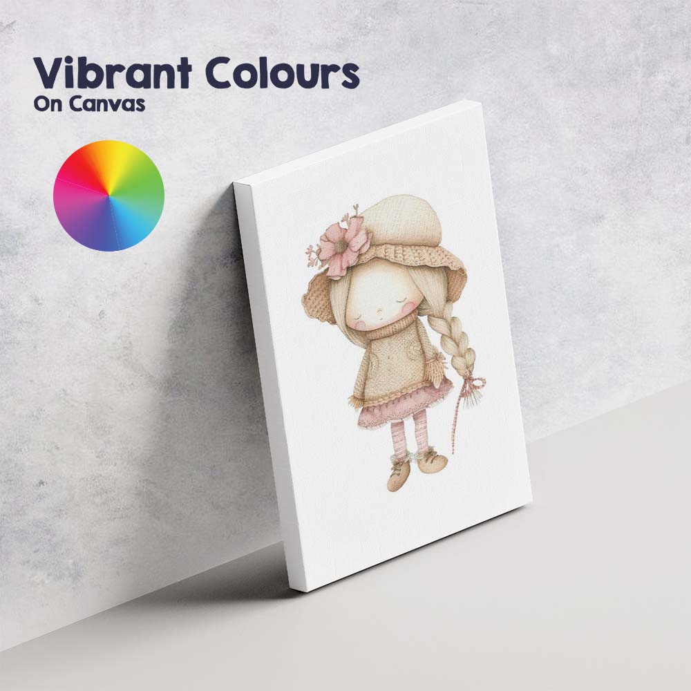 Cute Autumn Floral Bonnet Girl Watercolour Nursery Illustration Canvas Wall Art Print Decor Picture Ready to Hang