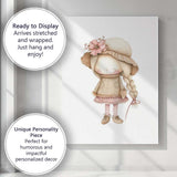 Cute Autumn Floral Bonnet Girl Watercolour Nursery Illustration Canvas Wall Art Print Decor Picture Ready to Hang