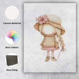 Cute Autumn Floral Bonnet Girl Watercolour Nursery Illustration Canvas Wall Art Print Decor Picture Ready to Hang