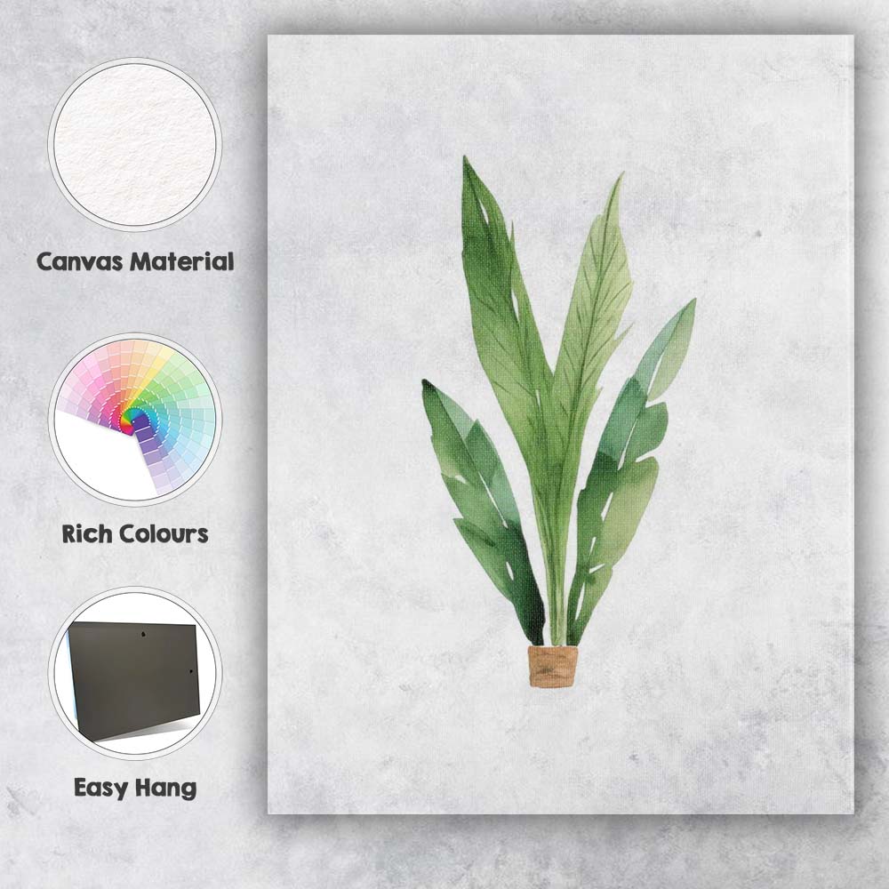 Minimal Tropical Leaf Plant Watercolour Botanical Nursery Canvas Wall Art Print Decor Picture Ready to Hang