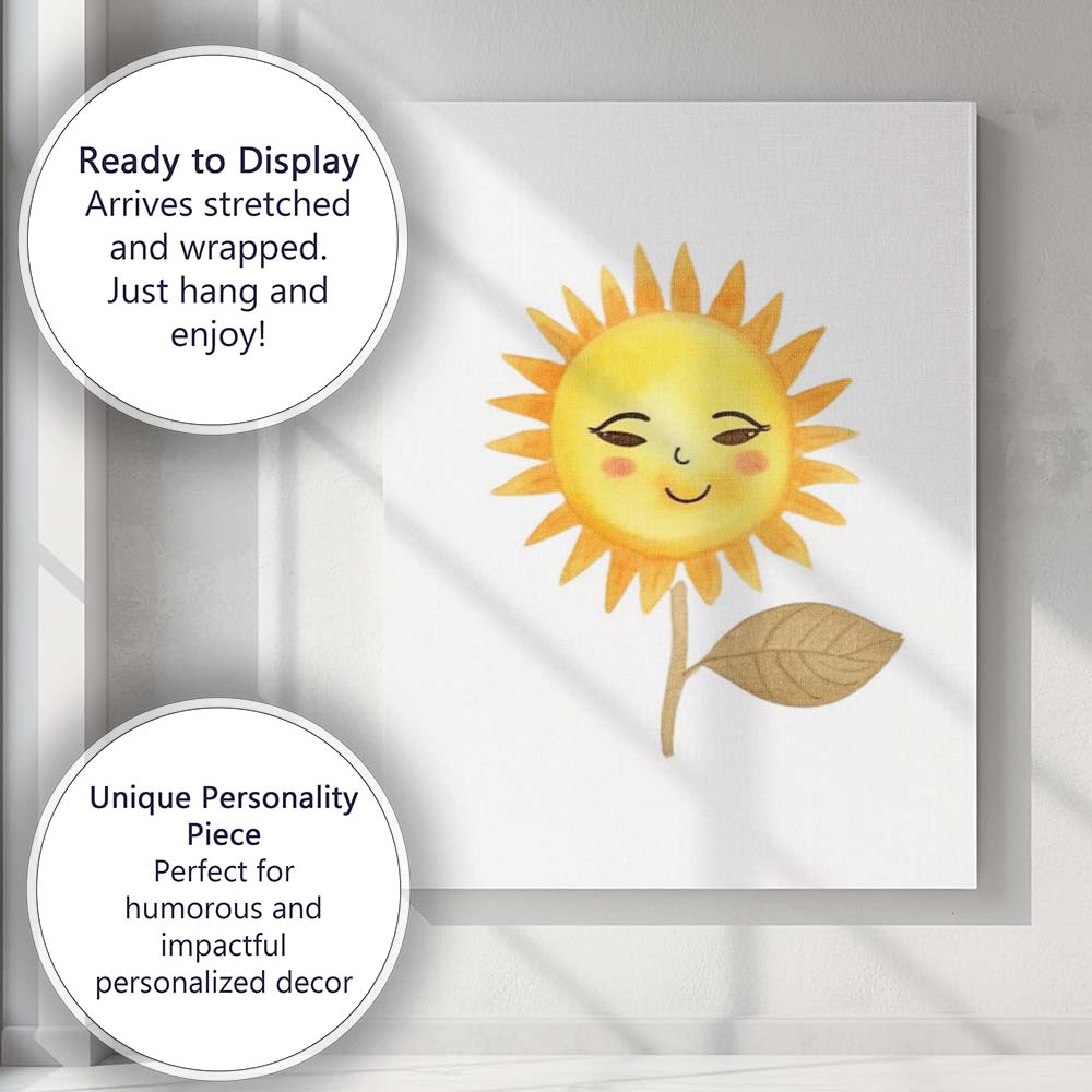 Happy Sunflower Face Watercolour Nursery Illustration Canvas Wall Art Print Decor Picture Ready to Hang