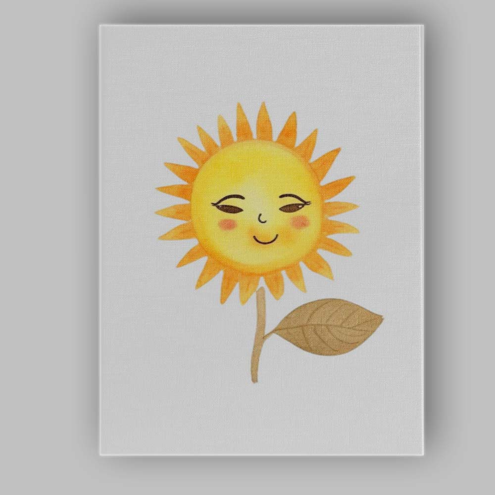 Happy Sunflower Face Watercolour Nursery Illustration Canvas Wall Art Print Decor Picture Ready to Hang
