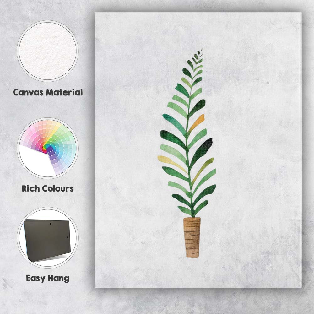 Minimal Potted Tropical Leaf Watercolour Botanical Nursery Canvas Wall Art Print Decor Picture Ready to Hang