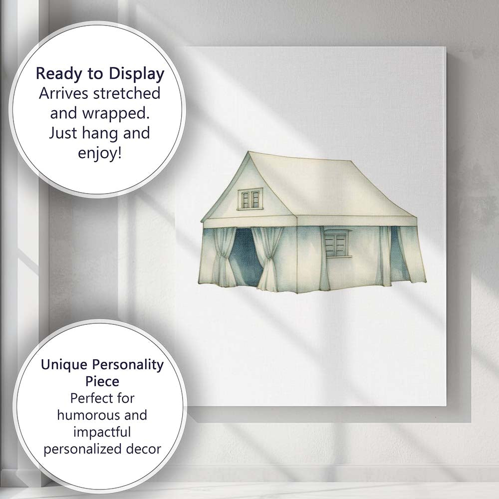 Watercolour Safari Glamping Tent Nursery Illustration Canvas Wall Art Print Decor Picture Ready to Hang
