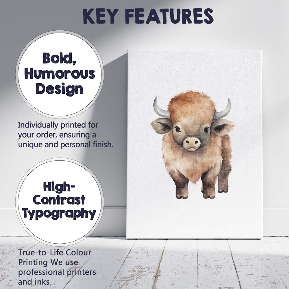 Baby Highland Cow Watercolour Farm Animal Nursery Canvas Wall Art Print Decor Picture Ready to Hang