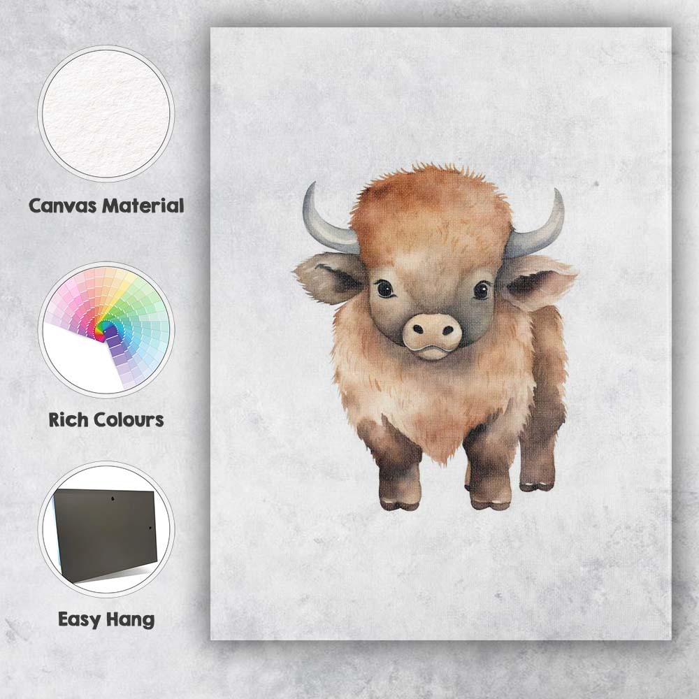 Baby Highland Cow Watercolour Farm Animal Nursery Canvas Wall Art Print Decor Picture Ready to Hang