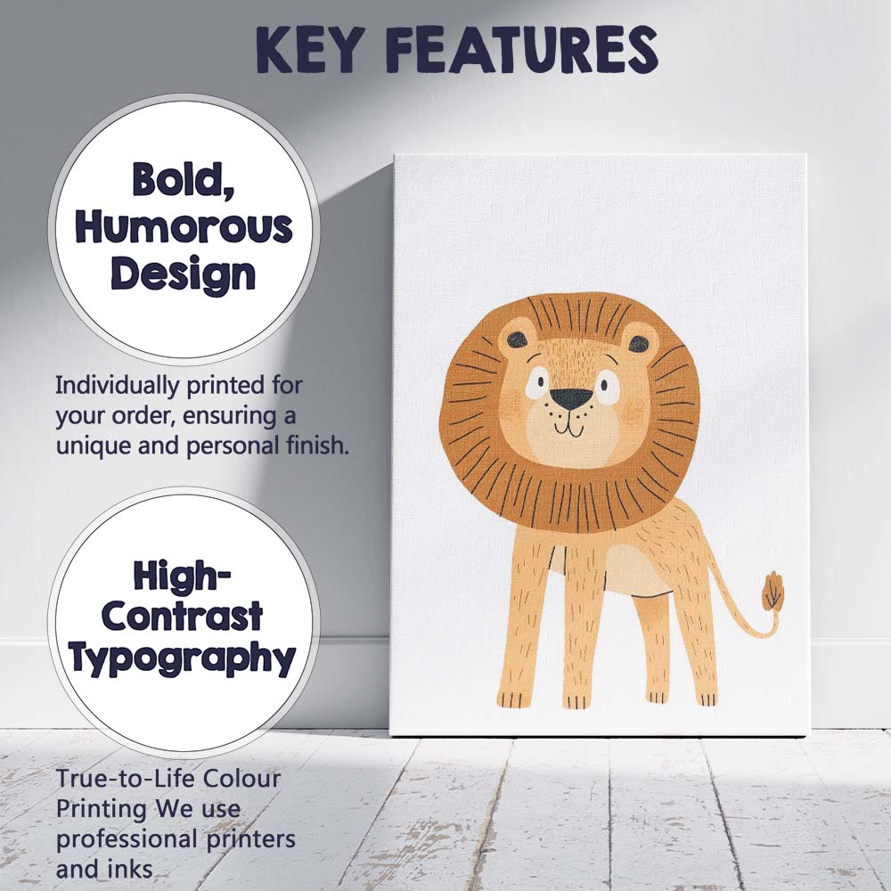 Cute Smiling Lion Jungle Nursery Illustration Canvas Wall Art Print Decor Picture Ready to Hang