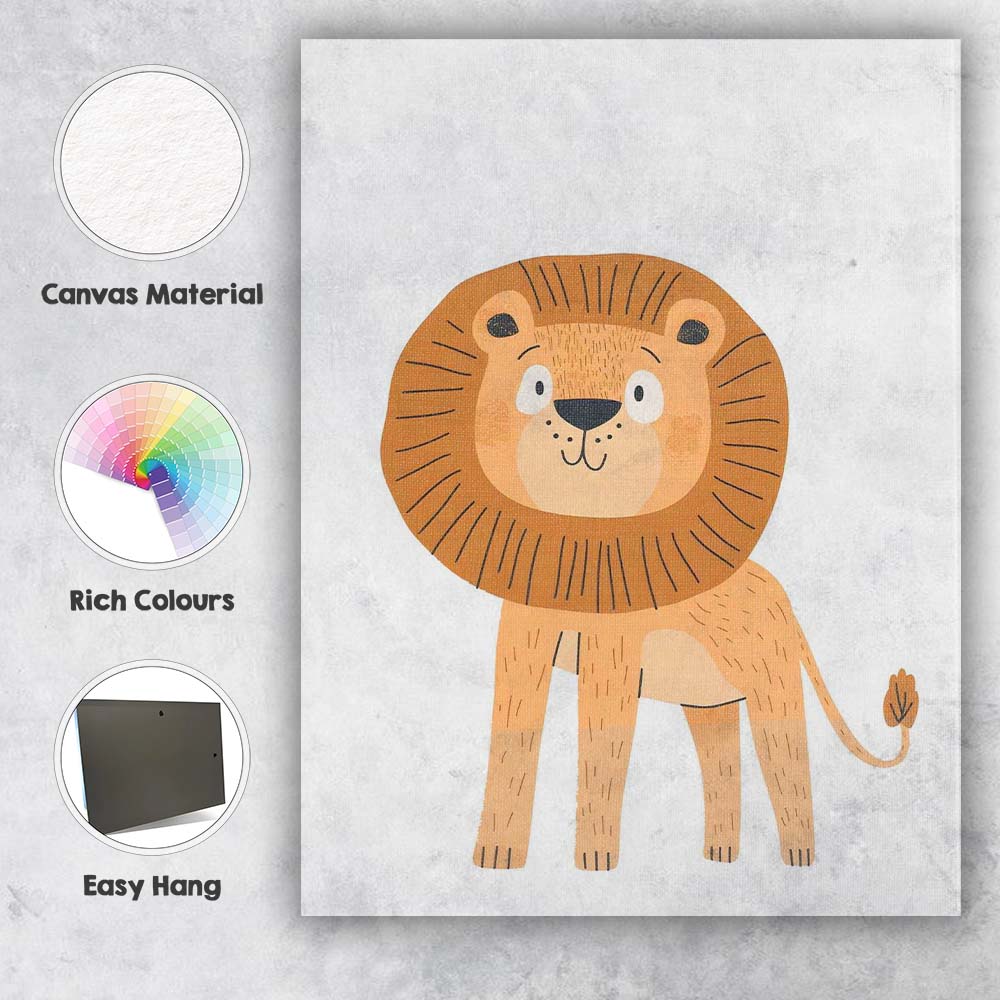 Cute Smiling Lion Jungle Nursery Illustration Canvas Wall Art Print Decor Picture Ready to Hang