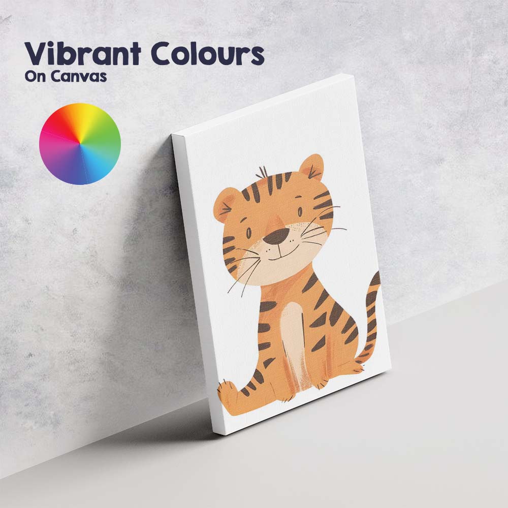 Cute Smiling Tiger Jungle Nursery Animal Illustration Canvas Wall Art Print Decor Picture Ready to Hang