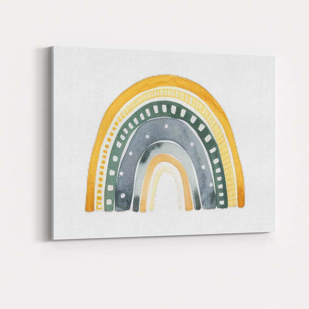 Boho Watercolour Green Gold Rainbow Nursery Illustration Canvas Wall Art Print Decor Picture Ready to Hang