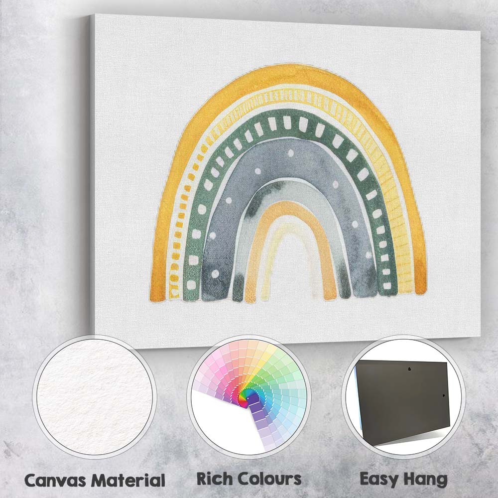 Boho Watercolour Green Gold Rainbow Nursery Illustration Canvas Wall Art Print Decor Picture Ready to Hang
