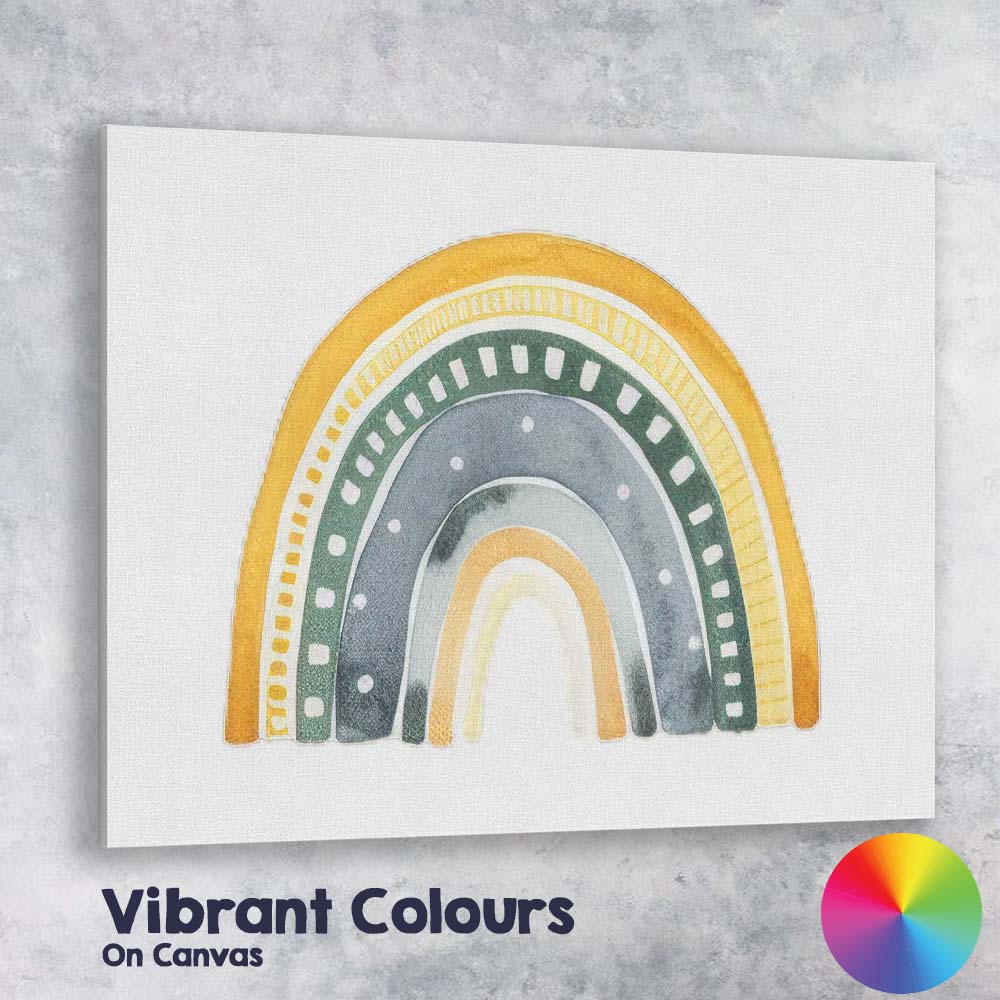 Boho Watercolour Green Gold Rainbow Nursery Illustration Canvas Wall Art Print Decor Picture Ready to Hang