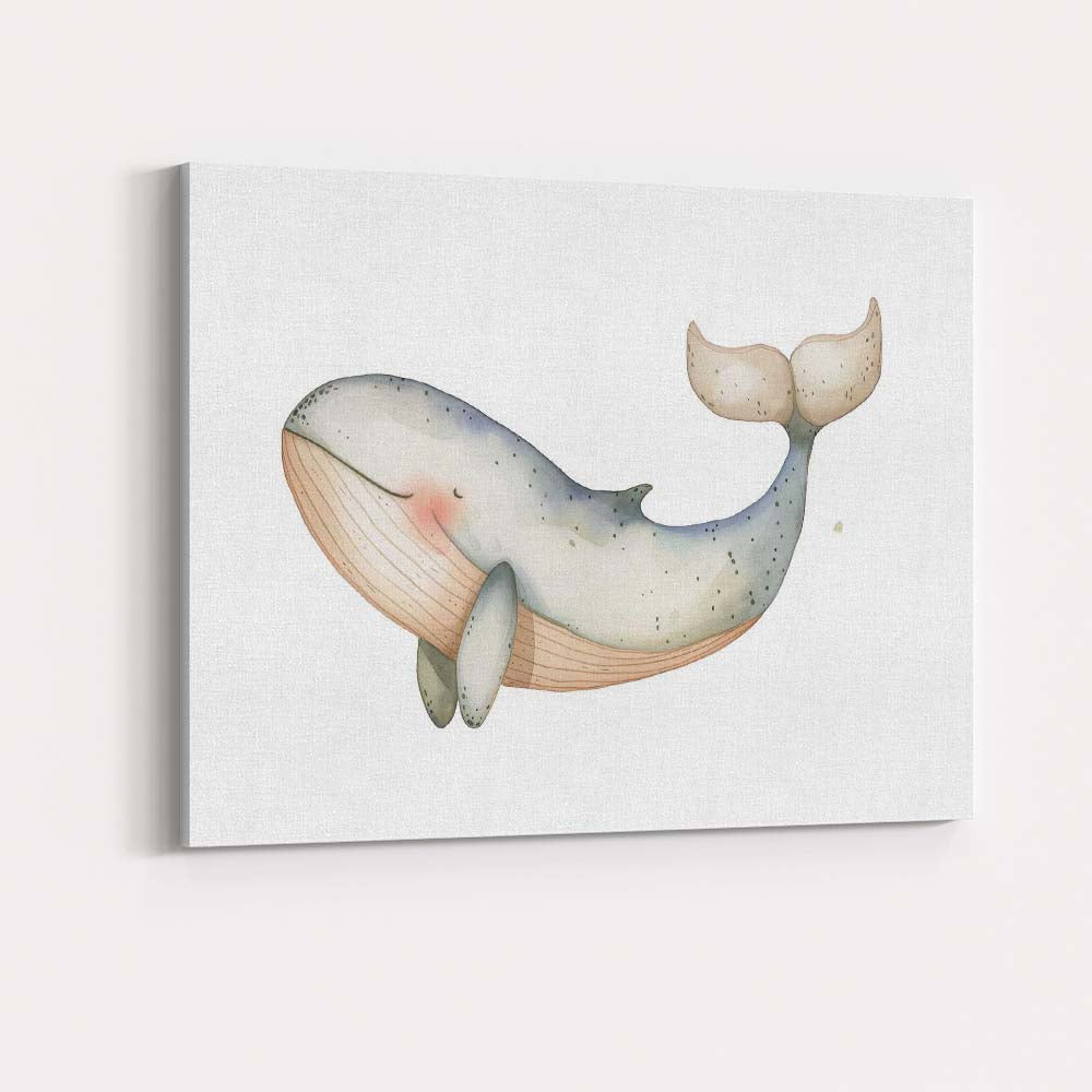 Cute Sleeping Blue Whale Watercolour Nursery Illustration Canvas Wall Art Print Decor Picture Ready to Hang