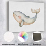 Cute Sleeping Blue Whale Watercolour Nursery Illustration Canvas Wall Art Print Decor Picture Ready to Hang