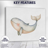 Cute Sleeping Blue Whale Watercolour Nursery Illustration Canvas Wall Art Print Decor Picture Ready to Hang