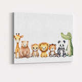 Cute Safari Jungle Animals Nursery Border Watercolour Illustration Canvas Wall Art Print Decor Picture Ready to Hang