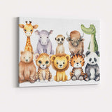 Cute Safari Baby Animals Collection Watercolour Nursery Illustration Canvas Wall Art Print Decor Picture Ready to Hang