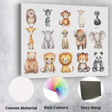 Cute Woodland And Safari Baby Animals Set Watercolour Illustration Canvas Wall Art Print Decor Picture Ready to Hang