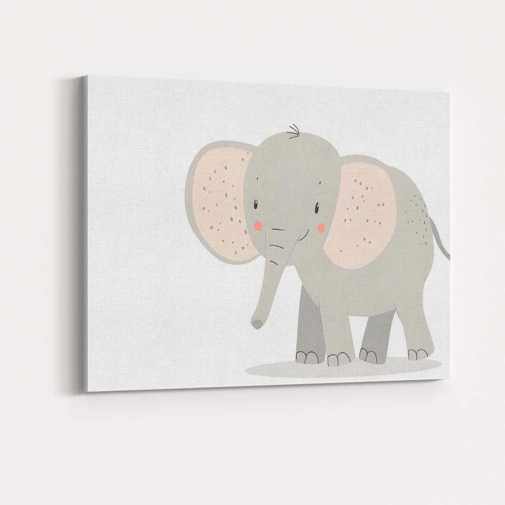 Cute Grey Baby Elephant Nursery Illustration Canvas Wall Art Print Decor Picture Ready to Hang