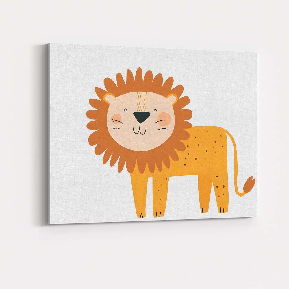 Cute Smiling Lion Nursery Animal Illustration Canvas Wall Art Print Decor Picture Ready to Hang