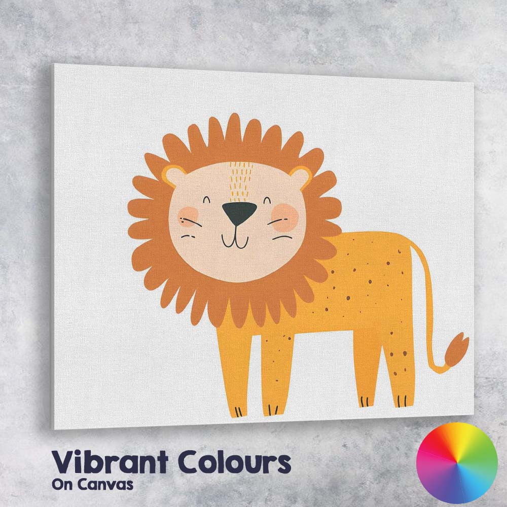 Cute Smiling Lion Nursery Animal Illustration Canvas Wall Art Print Decor Picture Ready to Hang