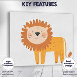Cute Smiling Lion Nursery Animal Illustration Canvas Wall Art Print Decor Picture Ready to Hang