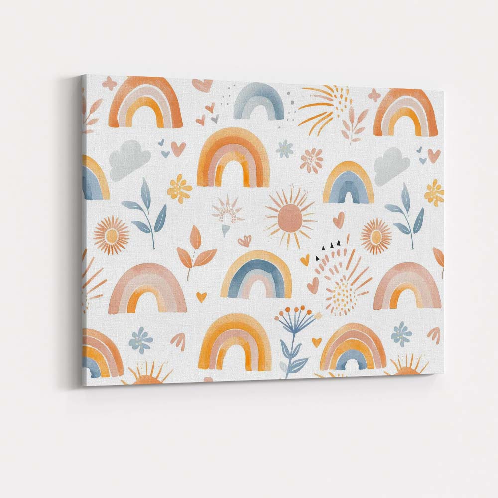 Boho Blue Orange Rainbow Sunshine Nursery Pattern Canvas Wall Art Print Decor Picture Ready to Hang