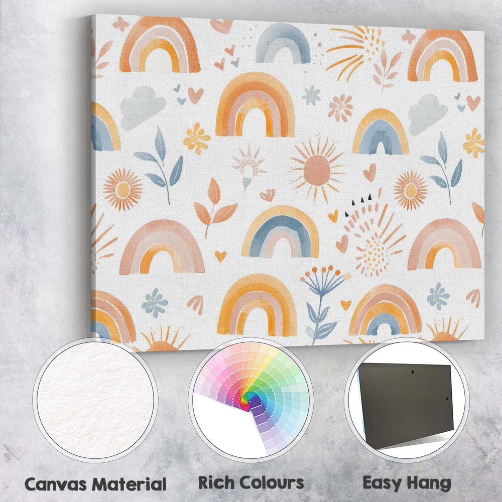 Boho Blue Orange Rainbow Sunshine Nursery Pattern Canvas Wall Art Print Decor Picture Ready to Hang