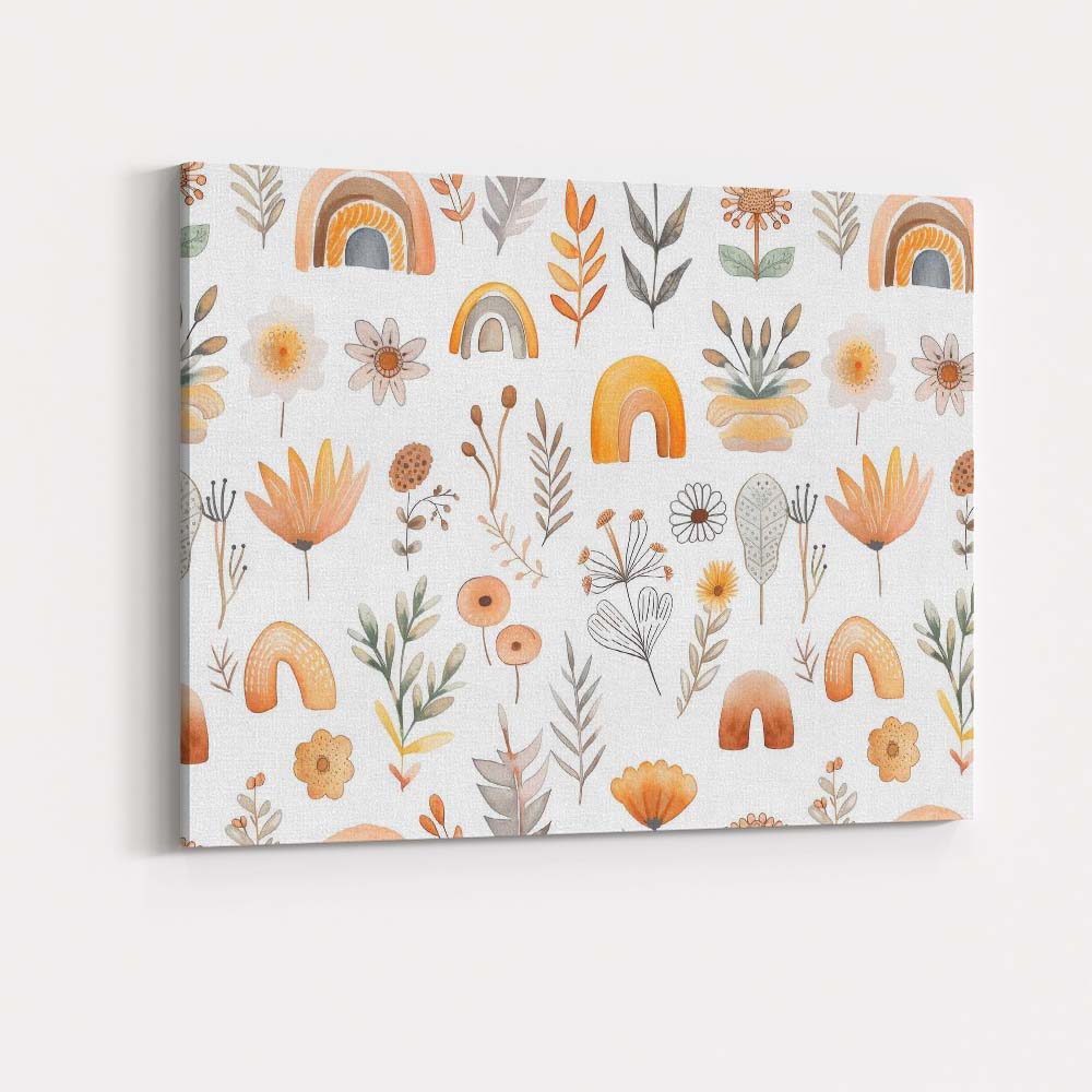 Watercolour Boho Floral Rainbow Meadow Repeat Pattern Canvas Wall Art Print Decor Picture Ready to Hang