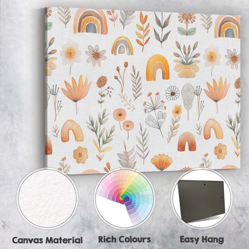 Watercolour Boho Floral Rainbow Meadow Repeat Pattern Canvas Wall Art Print Decor Picture Ready to Hang
