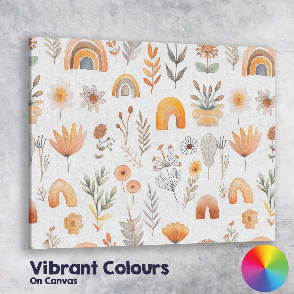 Watercolour Boho Floral Rainbow Meadow Repeat Pattern Canvas Wall Art Print Decor Picture Ready to Hang