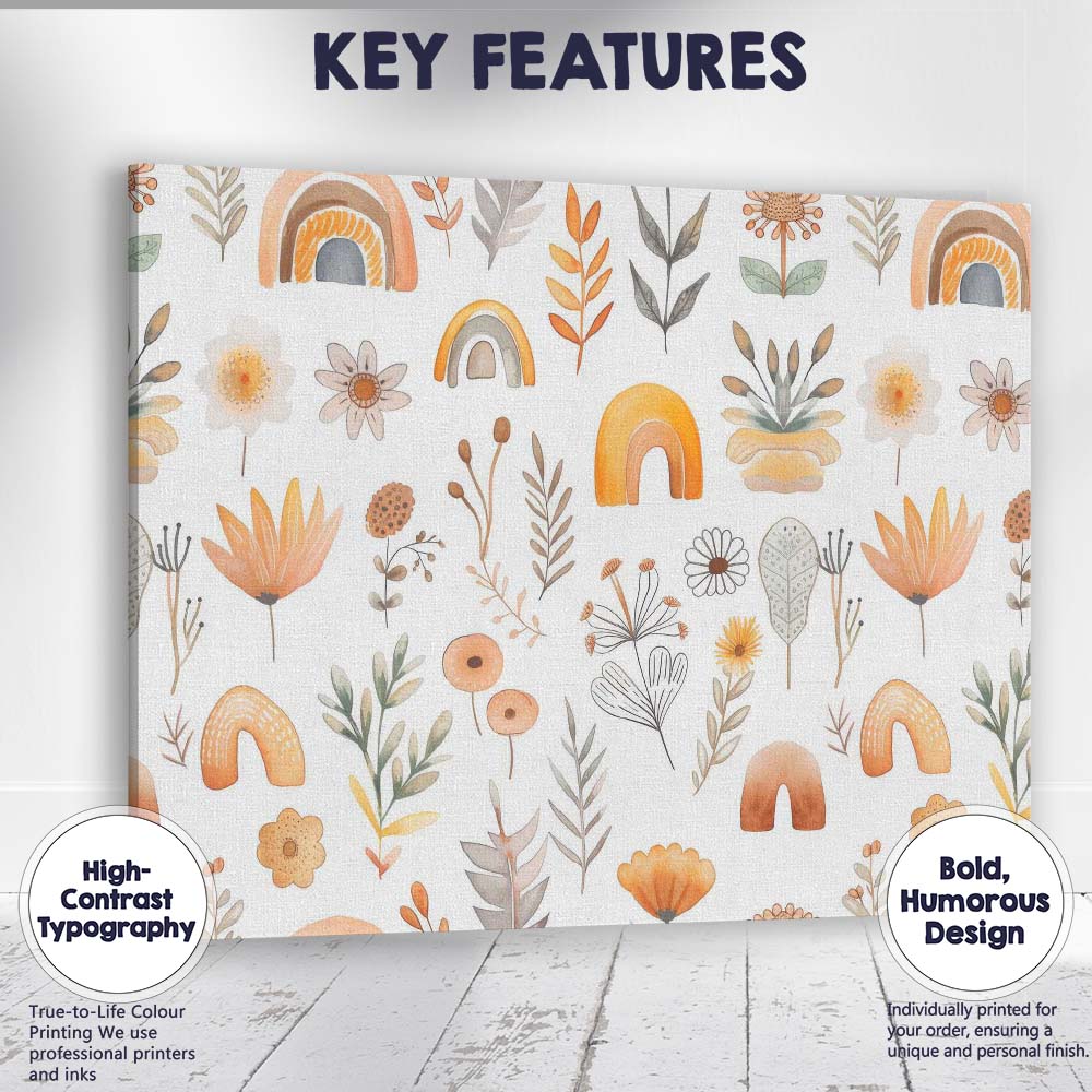 Watercolour Boho Floral Rainbow Meadow Repeat Pattern Canvas Wall Art Print Decor Picture Ready to Hang