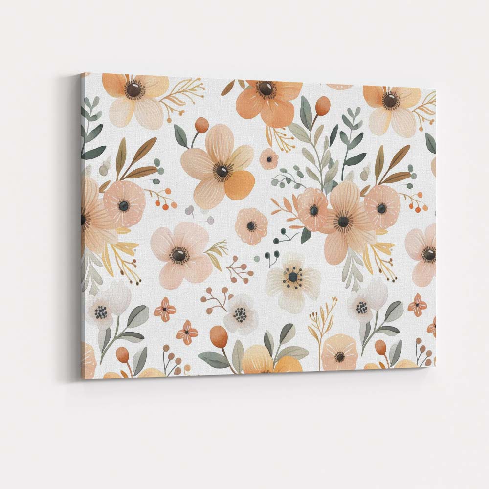 Neutral Watercolour Wildflower Botanical Repeat Pattern Canvas Wall Art Print Decor Picture Ready to Hang
