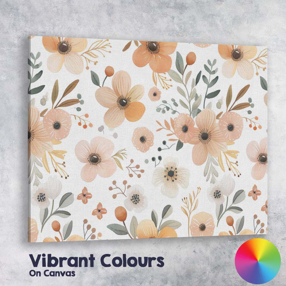 Neutral Watercolour Wildflower Botanical Repeat Pattern Canvas Wall Art Print Decor Picture Ready to Hang