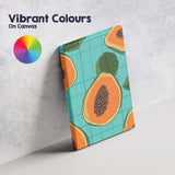 Cute Tropical Papaya Fruit Repeat Pattern Teal Grid Canvas Wall Art Print Decor Picture Ready to Hang